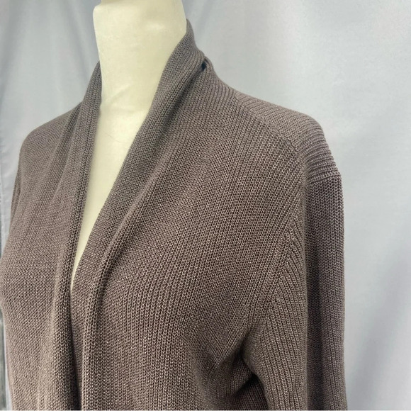 Eileen Fisher Chocolate Brown Open Front 1/2 Sleeve Silk Blend Cardigan Sweater - Picture 3 of 9